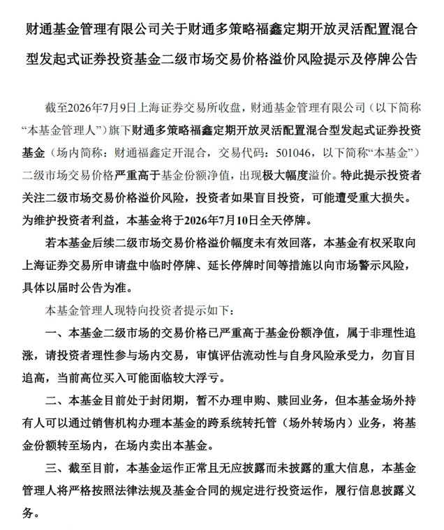 冠军LOF基金周五再次全天停牌：6月来39次停牌，场内溢价仍超31%